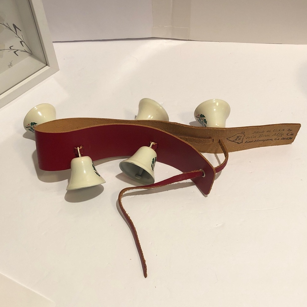 Bevin Bros. Leather Bell Strap with Bells- Red & Tan vintage
